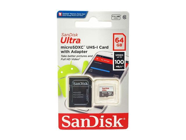 SanDisk Ultra 64GB microSDXC Memory Card UHS-1 Upto 100 MB/s Class 10 Full HD Video with SD Adapter- x5