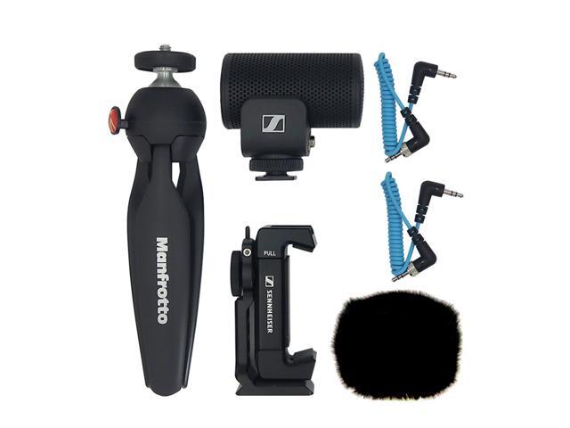 Sennheiser Pro Audio Sennheiser Professional MKE 200 + Mobile Kit, Directional On-Camera Microphone with Smartphone Clamp & Manfrotto PIXI Mini Tripod
