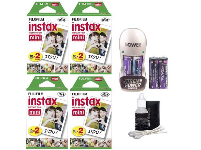Fujifilm Instax Instant Mini Film 80 Shots + 4 Rechargeable Batteries and Charger + 3pc Cleaning Kit