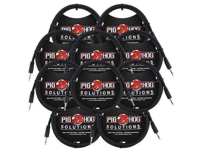 PigHog Cables Solutions 3.5mm TRS to 3.5mm 3ft TRS Adapter Cable -10 Units