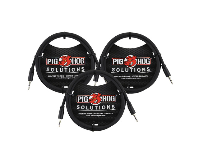 PigHog Cables Solutions 3.5mm TRS to 3.5mm TRS 3ft Adapter Cable - 3 Units