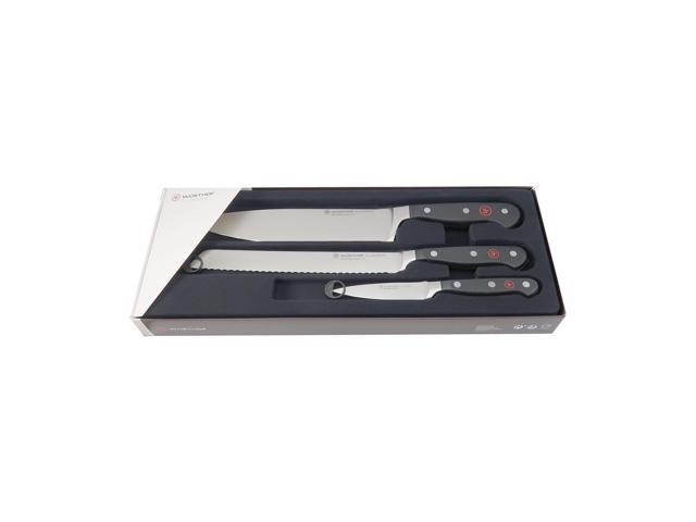 Wusthof Classic 9' Bread Knife Silver with Wusthof Classic 3-Piece Knife Set 3.5' Paring, 8' Bread, and Chefs Knives