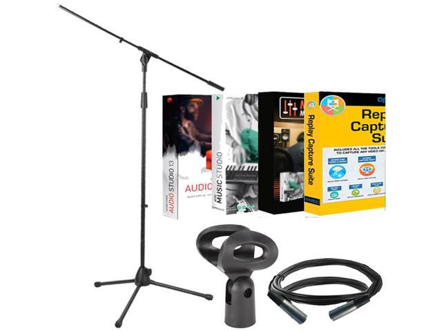Pig Hog PHMCST Standard Microphone Clip + Microphone Boom Stand Bundle