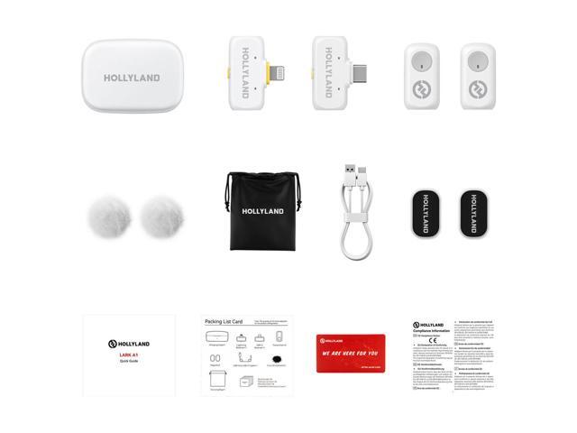 Hollyland LARK A1 Combo 2-Person Wireless Microphone System with USB-C and Lightning Connectors for Mobile Devices (Ivory White, 2.4 GHz)