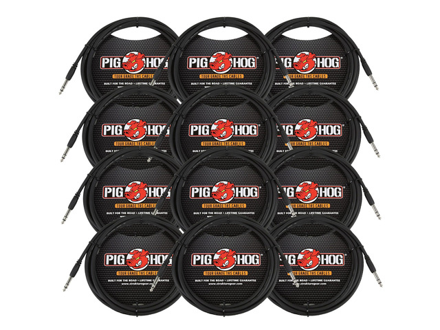 Pig Hog PTRS15 High Performance 1/4' TRS Instrument Cable, 15 Feet - 12 Pack