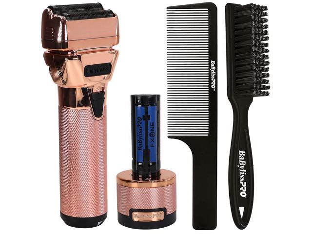 BaByliss Pro FXONE ROSEFX All-Metal Interchangeable-Battery Shaver FX79FSRG with Fade Brush and 9' Comb