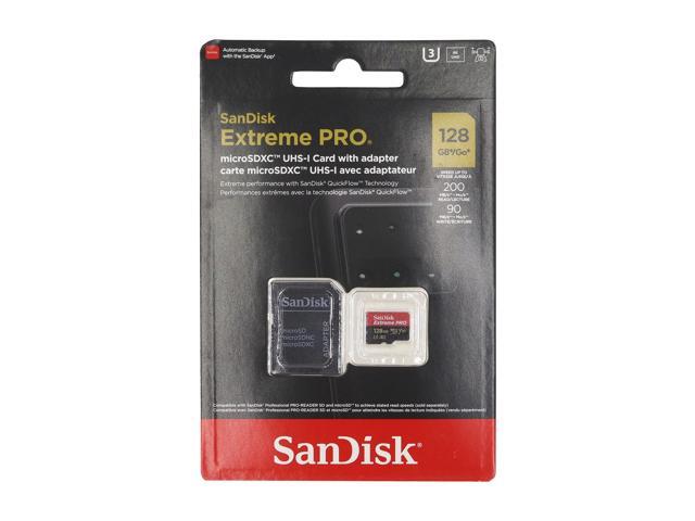 SanDisk 128GB Extreme PRO microSD UHS-I Card with Adapter C10, U3, V30, A2, 200MB/s Read 90MB/s Write SDSQXCD-128G-GN6MA