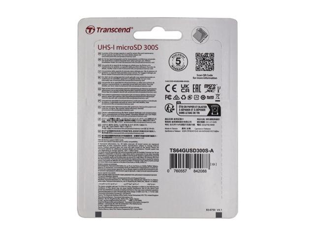 5 Unit Transcend 64GB 300S UHS-I microSDXC Memory Card with SD Adapter