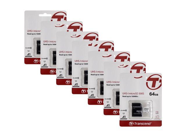 7 Unit Transcend 64GB 300S UHS-I microSDXC Memory Card with SD Adapter