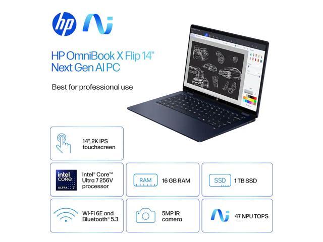 HP - OmniBook X Flip 2-in-1 - Copilot+ PC - 14" 2K Touch-Screen Laptop - Intel Core Ultra 7 256V 2024 - 16GB Memory - 1TB SSD - Atmospheric Blue - image 6