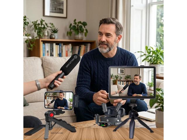 Hollyland LARK MAX 2 Combo 4-Person Wireless Microphone System for Cameras and Mobile Devices (Space Gray, 2.4 GHz) Podcast & Interview Bundle