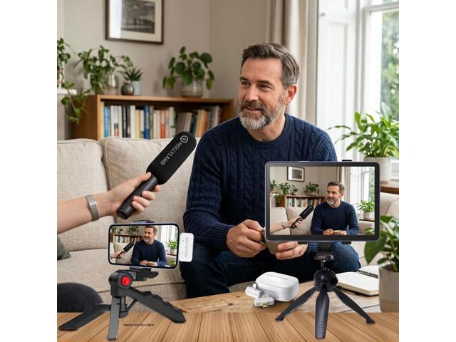 Hollyland LARK A1 Combo 2-Person Wireless Microphone System with USB-C and Lightning Connectors for Mobile Devices (Ivory White) Podcast &...
