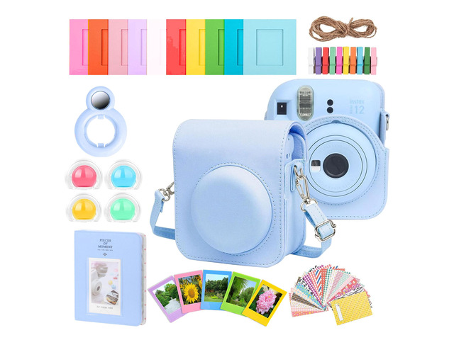 Complete Accessory Kit for Fujifilm Instax Mini 8/9/11/12 Camera Case, Photo Album, Frames, Stickers & Lens Filters (Blue)