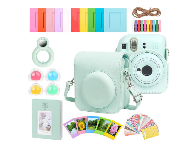 Complete Accessory Kit for Fujifilm Instax Mini 8/9/11/12 Camera Case, Photo Album, Frames, Stickers & Lens Filters (Green)