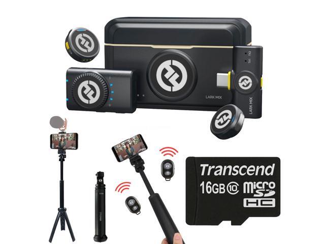 Hollyland LARK M2 2-Person Wireless Mini Combo Microphone System (Shine Charcoal) with 13'' Foldable Pocket Tripod and 16GB MicroSD Card
