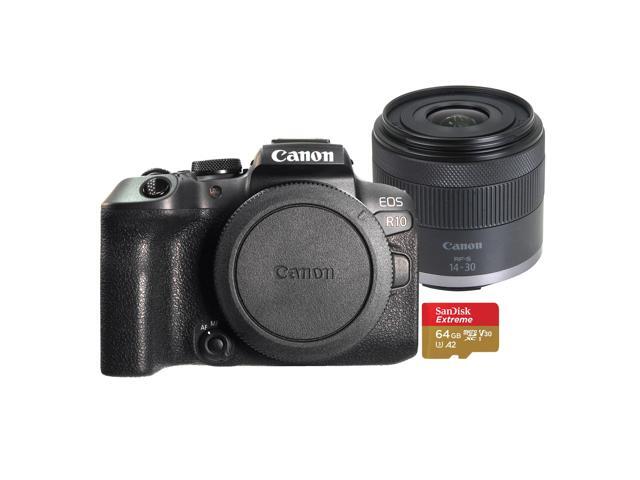 Canon EOS R10 Mirrorless Camera - Black with RF-S 14-30mm f/4-6.3 IS STM PZ Lens (Canon RF) and 64GB MicroSD Memory Card