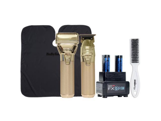 BaByliss Pro FXONE GoldFX Trimmer & Foil Shaver FX1FSTGTO with FXONE Dual-Charging Prepack [2 Batteries, 1 Charging Stand] and Fade Brush, Cutting...