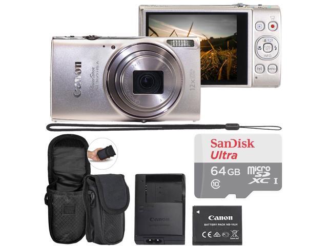 Canon PowerShot ELPH 360 HS A Digital Camera (Silver) with SanDisk Ultra 64GB microSDXC Card and Compact Protective Camera Case