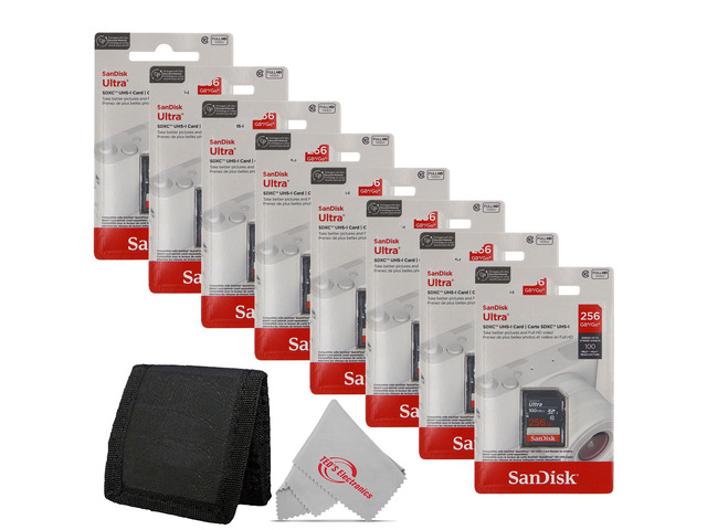 8x SanDisk Ultra 256GB UHS-I 100MB/s Class 10 SDXC Memory Card + Card Wallet