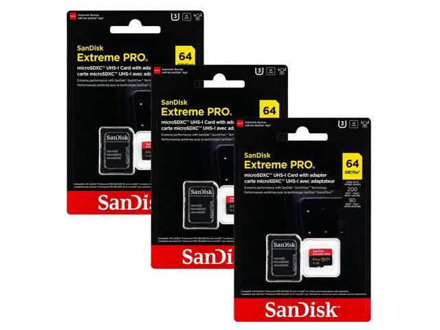 SanDisk Extreme Pro 64GB microSDXC Card with SD Adapter 3-Pack