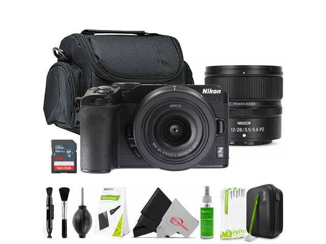 Nikon Z30 Mirrorless Camera with DX 16-50mm Lens and DX 12-28mm f/3.5-5.6 PZ VR Lens Accessory Bundle