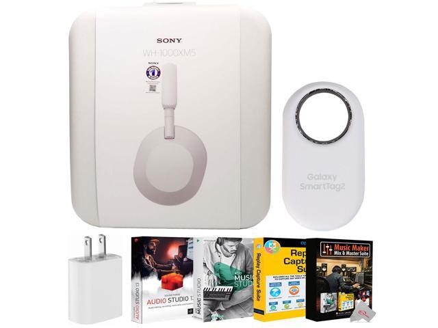 Sony WH-1000XM5 Noise-Canceling Wireless Over-Ear Headphones (Silver) with Samsung SmartTag2 Bluetooth UWB Accessories Bundle