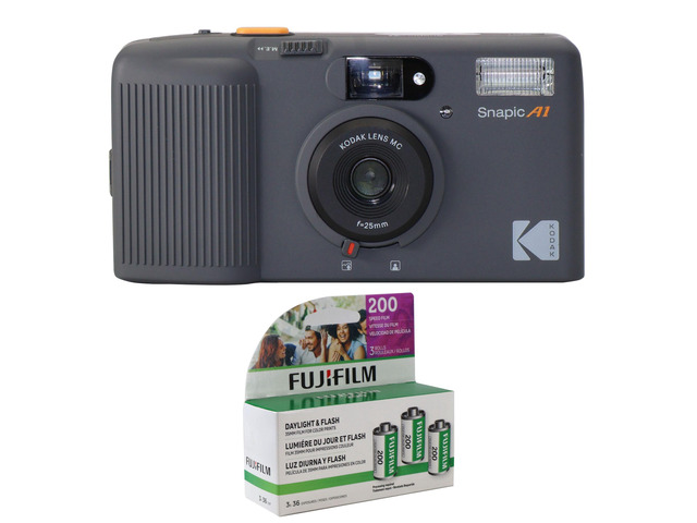Kodak Snapic A1 35mm Film Camera (Rhino Gray) with 200 Color Negative 35mm Film (36 Exposures) - 3 Pack