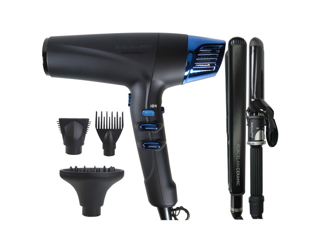 BaByliss Pro Limited-Edition Nano Titanium Professional High-Speed Dual Ionic Dryer Black & Blue BNTMB9100 + Porcelain Ceramic Limited Edition...
