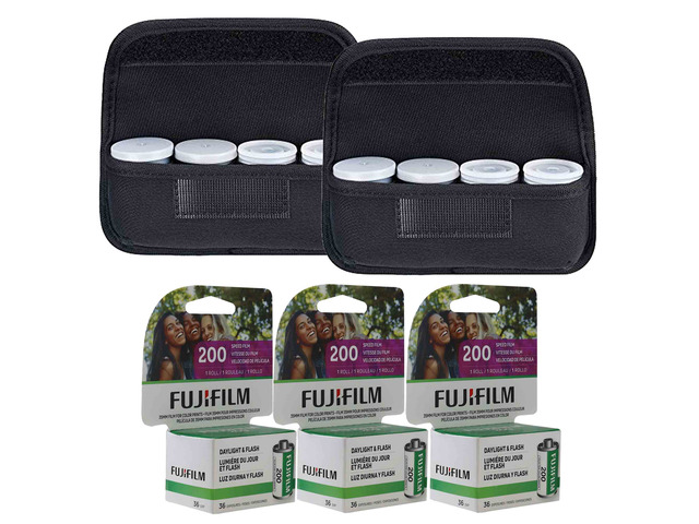 Fujifilm 200 Color Negative 35mm Film (36 Exposures) - 3 Pack (X3) + 35mm Film Roll Neoprene Storage Carrying Case Bag (x2)