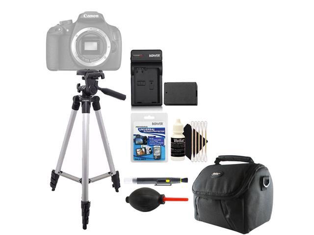 Vivitar Tall Tripod + Replacement LP-E10 Battery & Cleaning Kit for Canon DSLR Camera