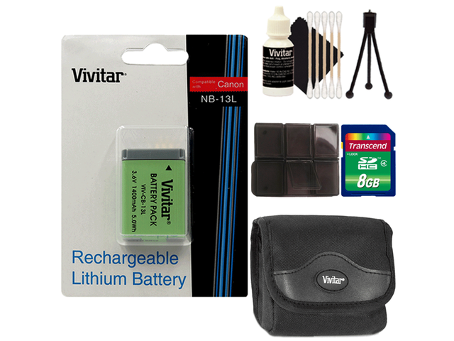 Vivitar Li-on Battery for Canon NB-13L + 8GB Top Cleaning Professional Accessory Kit for Canon SX620 SX720 SX730 G7 X G9 X G5 X G1 X Mark III