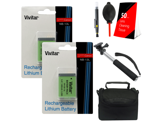 Vivitar Li-on Battery for Canon NB-13L (2 Pack) + All You Need Professional Accessory Kit for Canon SX620 SX720 SX730 G7 X G9 X G5 X G1 X Mark III