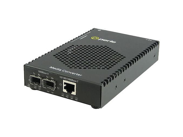 Perle 05080014 S-1110P-DSFP - 10/100/1000 Gigabit Ethernet Standalone Media Rate Converter with PoE Power Sourcing. 10/100/1000B