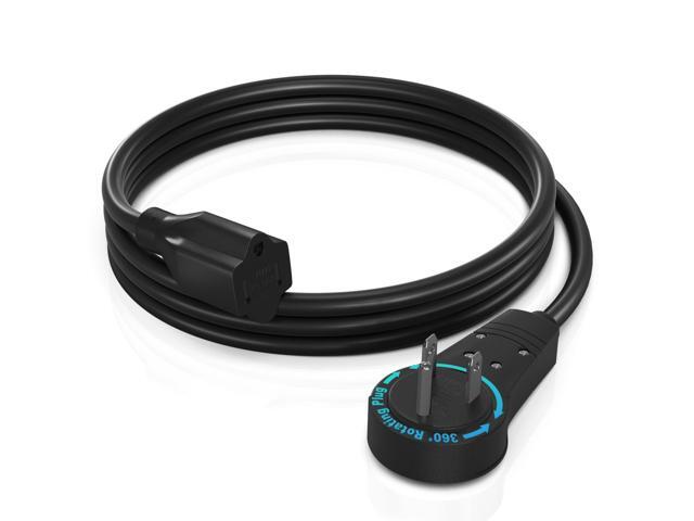 Maximm Cable 360 Rotating Flat Plug Extension Cord UL Approved 16 Gauge 3 Prong Grounded Wire Black 3 ft Single Outlet