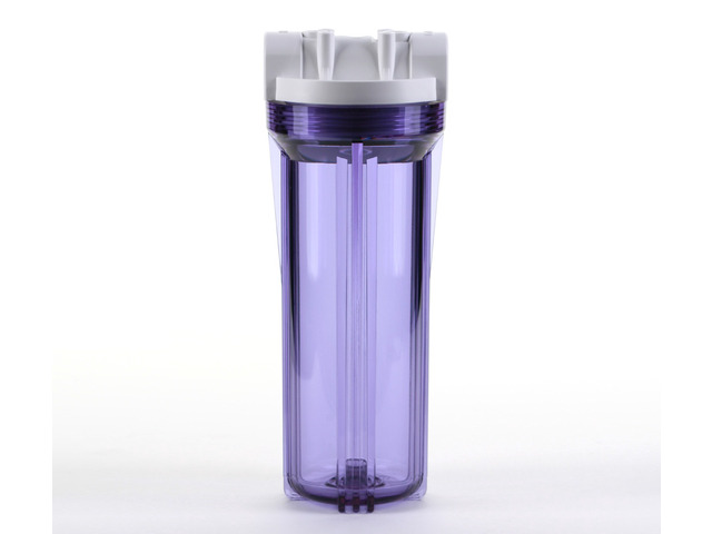 Hydronix HF3-10CLWH34, 10' Clear Housing with White Rib Cap For RO & Filtration Systems, 3/4' Ports