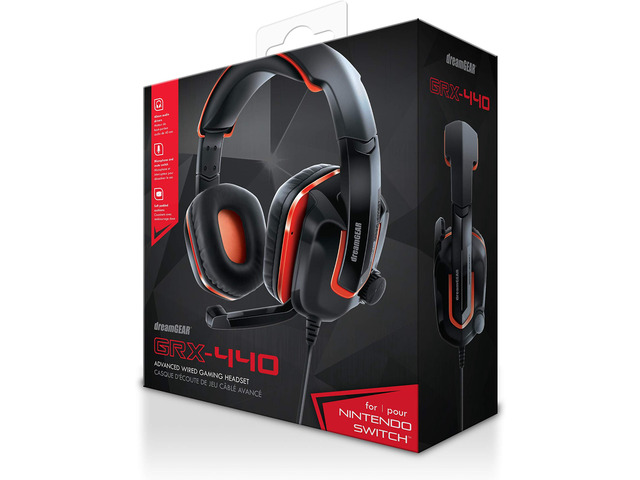 dreamGEAR GRX-440 Wired High Performance Headset + Mic and Volume Controls for Nintendo Switch, PS4, and Xbox One - Red/Black