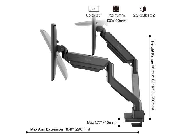Pixio PS2D Heavy-duty Gas Spring Fully Adjustable Universal Mount 100x100mm 75x75mm Premium Dual Monitor Desk Mount, Supports two monitors up to...