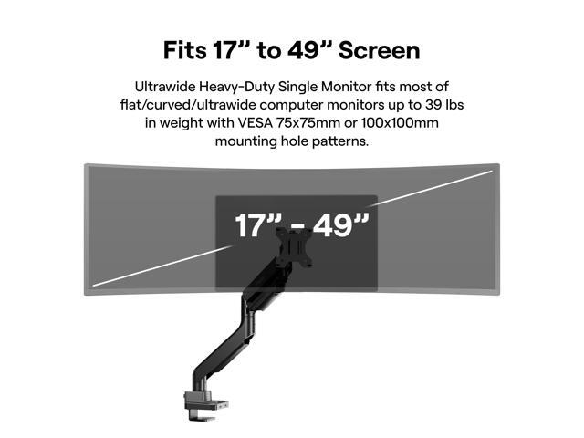 Pixio PS2S Heavy-duty Gas Spring Fully Adjustable Universal Mount 100x100mm 75x75mm Premium Single Monitor Desk Mount, Supports monitors up to 49'...