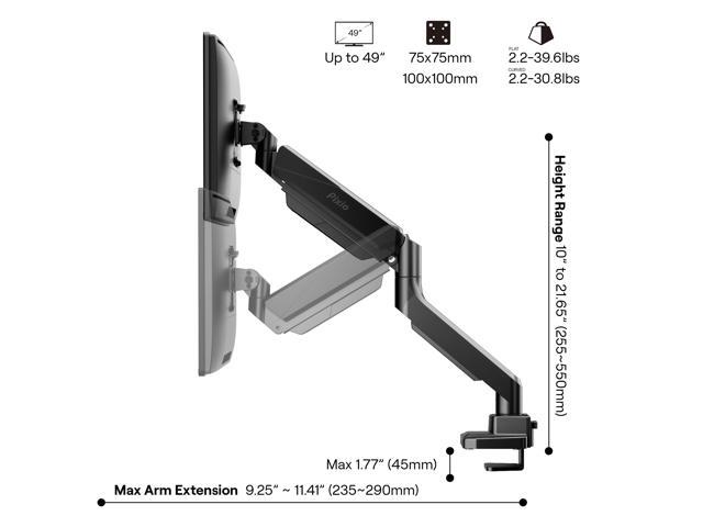 Pixio PS2S Heavy-duty Gas Spring Fully Adjustable Universal Mount 100x100mm 75x75mm Premium Single Monitor Desk Mount, Supports monitors up to 49'...