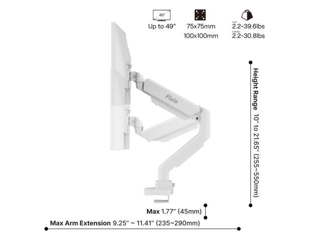 Pixio PS2S White Edition Heavy-duty Gas Spring Fully Adjustable Universal Mount 100x100mm 75x75mm Premium Single Monitor Desk Mount, Supports...
