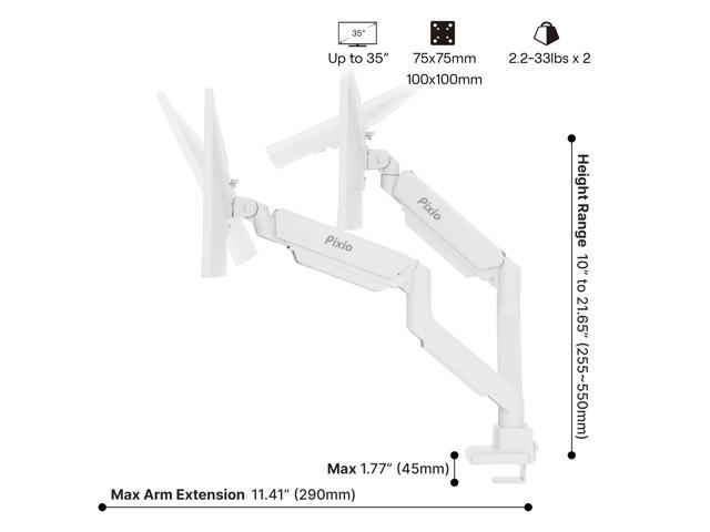 Pixio PS2D White Edition Heavy-duty Gas Spring Fully Adjustable Universal Mount 100x100mm 75x75mm Premium Dual Monitor Desk Mount, Supports two...