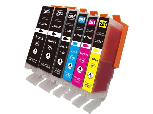 PGI 280 / CLI 281 XXL Compatible Set + Black 6 Ink Cartridges WITHOUT Photo Blue for Canon TR7500 TR7520 TR8500 TR8520 TR8620 TS6100 TS6120...