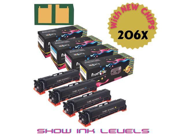 With Chips 206X Compatible Set - 4 Toner High Yield Cartridges of 206A W2110X W2111X W2112X W2113X for HP M255dw M255nw M255dn and MFP M282nw...
