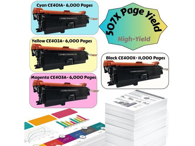 507X Compatible Set High Yield of 507A ; CE400X CE401A CE402A CE403A of 4 Toner Cartridges for Laserjet Enterprise 500 Color Printers