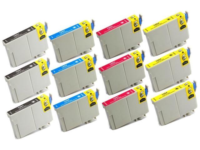 12 Cartridges Compatible with Epson T126 (3 BK, 3 Cyan, 3 Magenta, 3 Yellow) 126 Stylus NX330 / NX430 and Workforce 520 / 60 / 435 / 545 / 630 /...