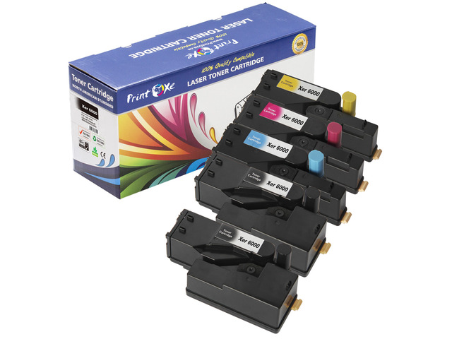 Phaser 6000 / 6010 / 6015 Compatible Set plus BK of 5 Toners for Xerox ; Cyan 106R01627, Magenta 106R01628, Yellow 106R01629, and 2 Black 106R01630