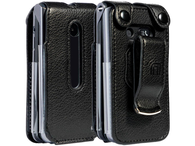 Black Vegan Leather Case with Belt Clip for LG Classic Flip Phone (L125DL)