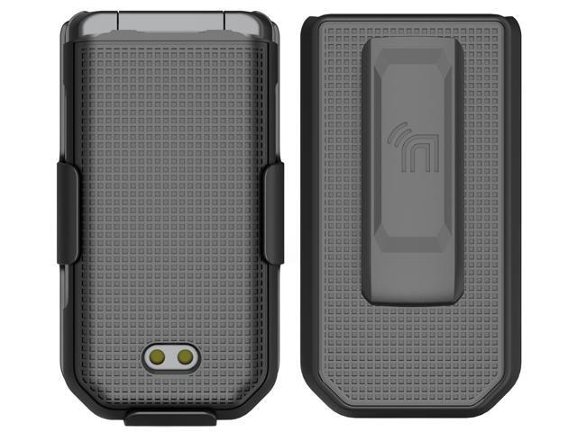 Black Grid Case Hard Cover and Belt Clip Holster Combo for CAT S22 Flip Phone
