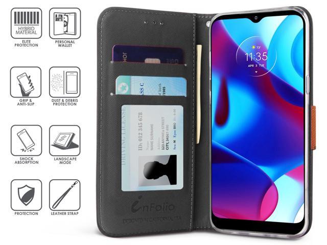 Black/Brown Wallet Case Cover and Lanyard Wrist Strap for Moto G Power (2022)