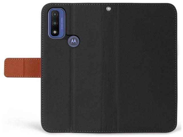 Black/Brown Wallet Case Cover and Lanyard Wrist Strap for Moto G Power (2022)